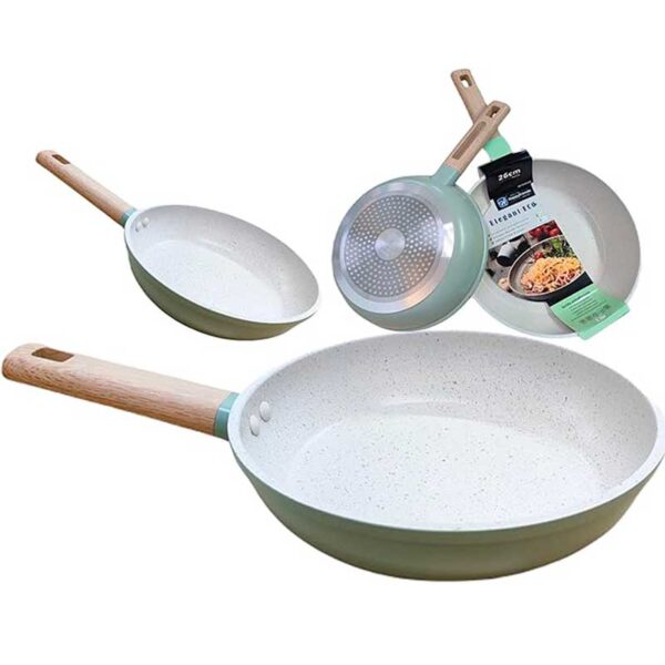 Set de 3 Sartenes Antiadherentes Libres de Pfoa sin Toxicos Rapida Inducción Vitroceramica y Gas (20+24+28cm) Aluminio Fundido sin Teflon